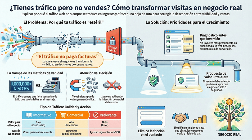 Infografía transformar visitas en negocio